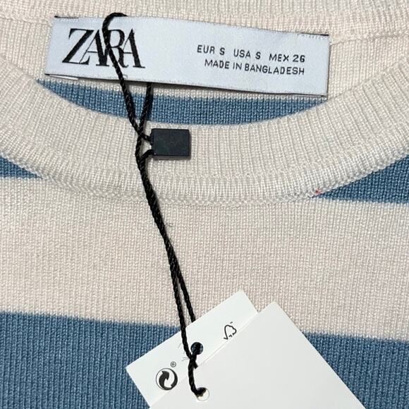 NWT Zara Womens Blue Striped Cropped Sweater Top Sz S - Picture 4 of 4